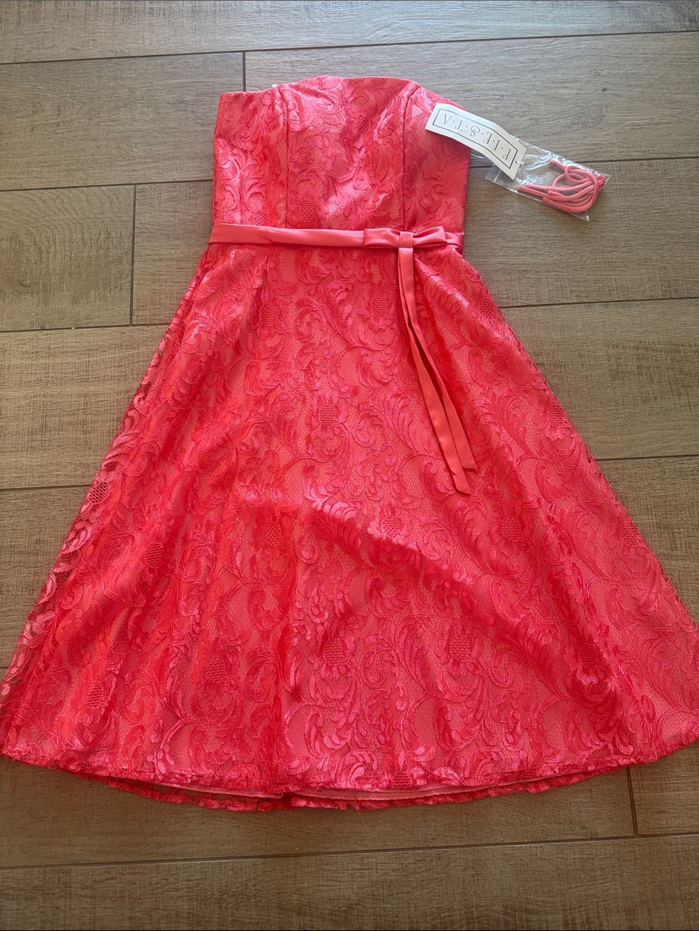Fiesta Teen Coral  Lace Strapless spaghetti straps Dress sash wrap